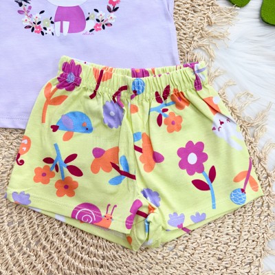 Conj. Blusa Coelhinha Be Kind e Short - Lilás e Verde